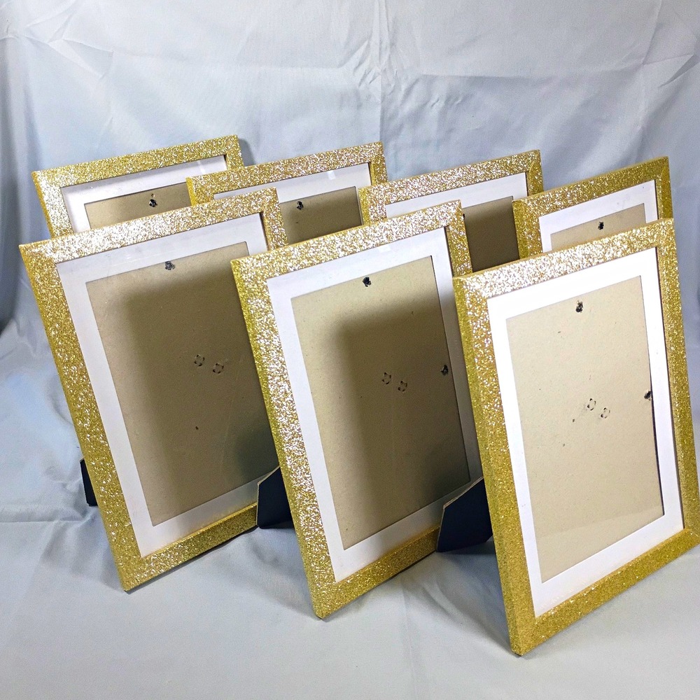 Gold Glitter Picture Frames. Lot of 7 Tabletop  Wedding Centerpiece Party Decor